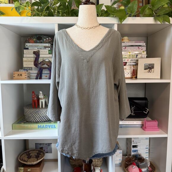 Vintage Oh My Gauze V-neck Linen Gauzy Boho Lagen Look Blouse Top Gray Wms 2 - Picture 2 of 10